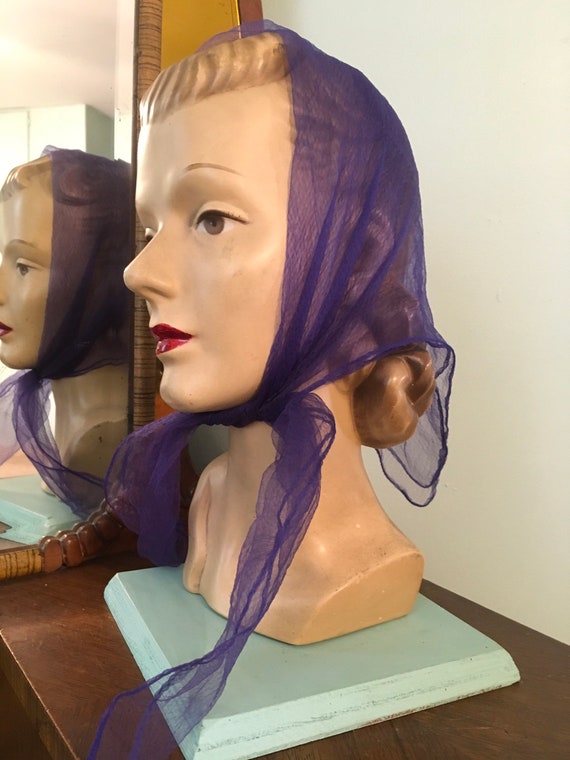 Vintage Ladies Purple Nylon Headscarf, Vintage Sc… - image 6