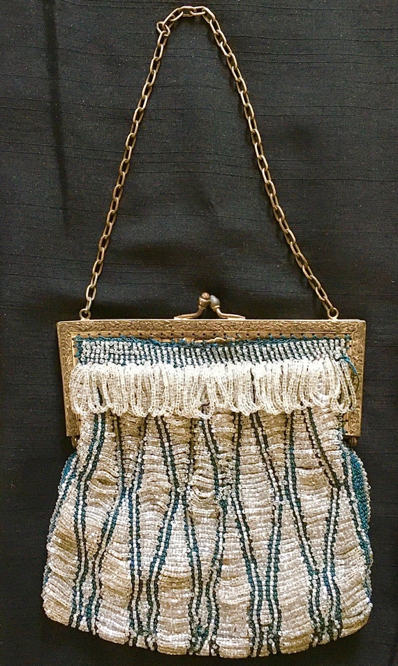 1920 Flapper Purse, 1900s Art Deco Beaded Bag, Ant