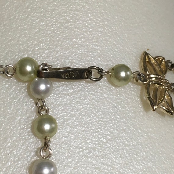 Vintage 3-Strand Pearl & Green Beaded Necklace, V… - image 9