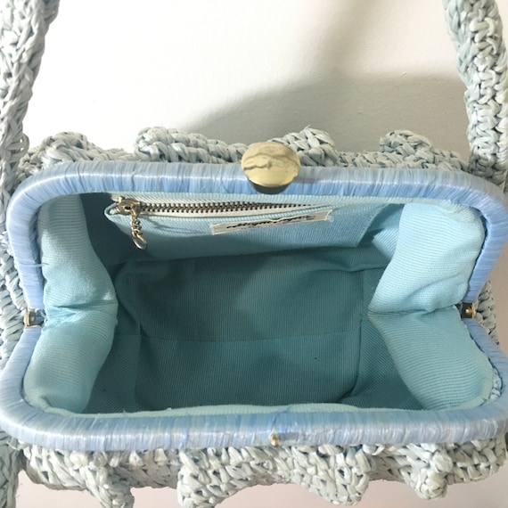 1950s 1960s Dayne Taylor Pale Blue Raffia Purse, … - image 10