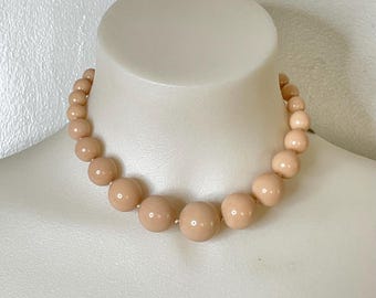 NOS w/Tag Lucite Beige Beaded Necklace, Vintage Jewelry, Mid Century Accessory