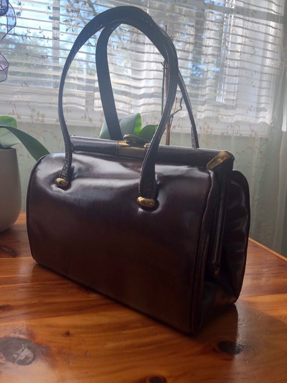 Vintage Kadin Brown Vinyl Handbag, Vintage Top Ha… - image 5