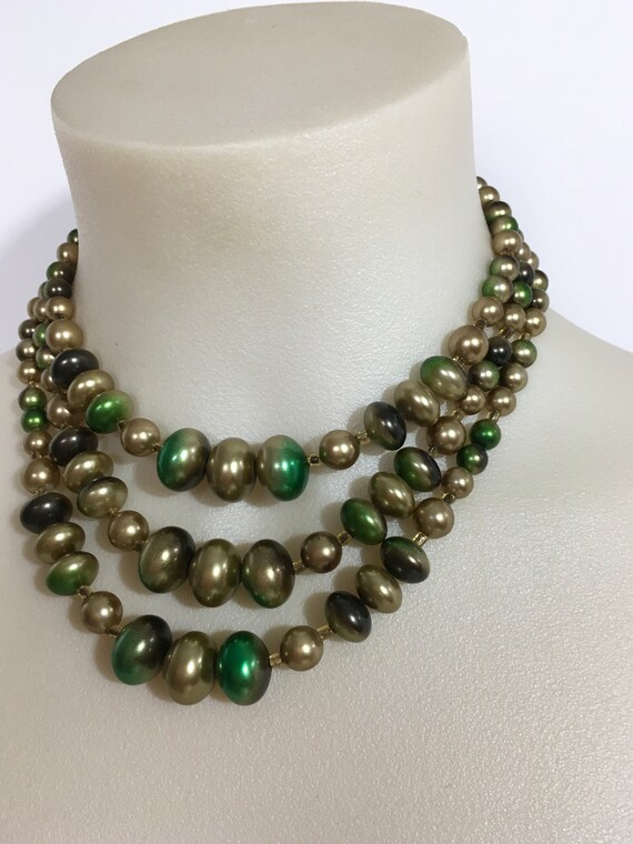 Vintage Green & Gold Beaded Necklace, Vintage Jew… - image 5