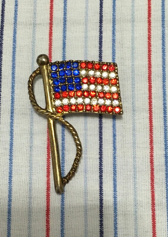 Vintage American Flag Brooch, Red White And Blue … - image 2