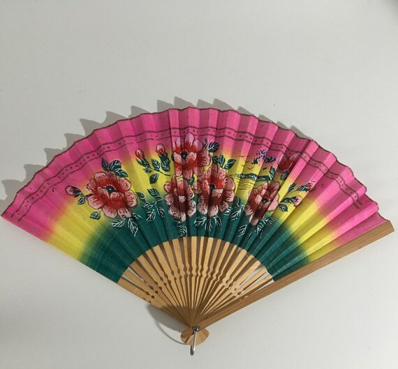 Vintage Paper Hand Fan, Vintage Folding Hand Fan Gem