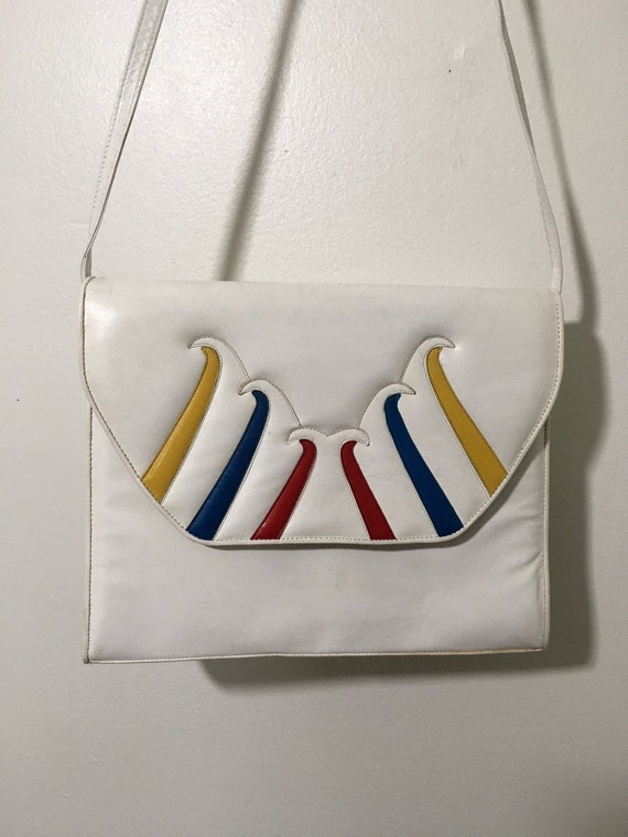 1960s White Shoulder Bag, Vintage White Vinyl Pur… - image 1