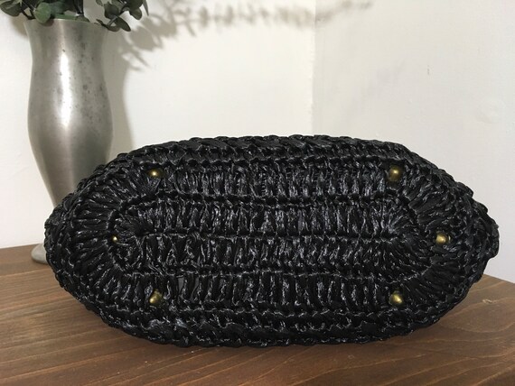 1950s 1960s Black Woven Raffia Purse, Vintage Top… - image 10