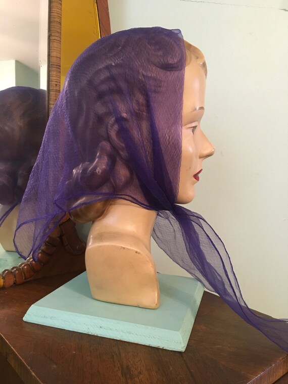 Vintage Ladies Purple Nylon Headscarf, Vintage Sc… - image 3