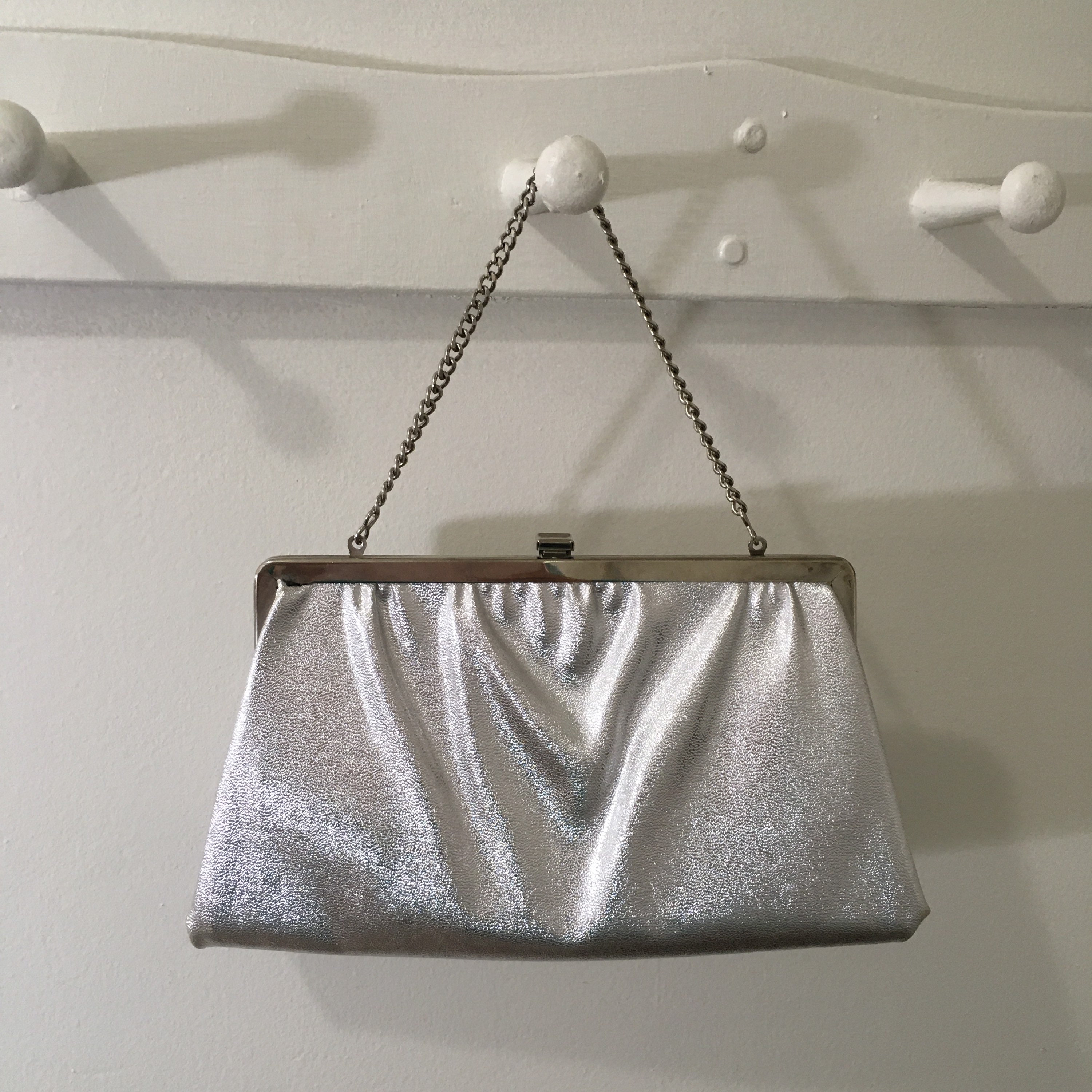 1950s 1960s Ande Silver Metallic Purse, Vintage Silver Evening Bag