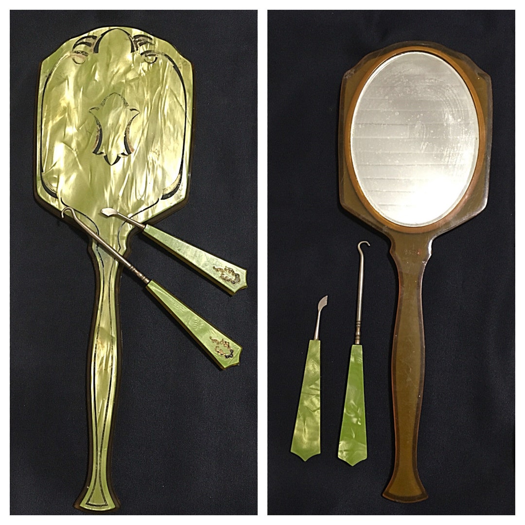 Vintage Art Deco/hand Mirror/celluloid/art Nouveau/vanity Set Etsy