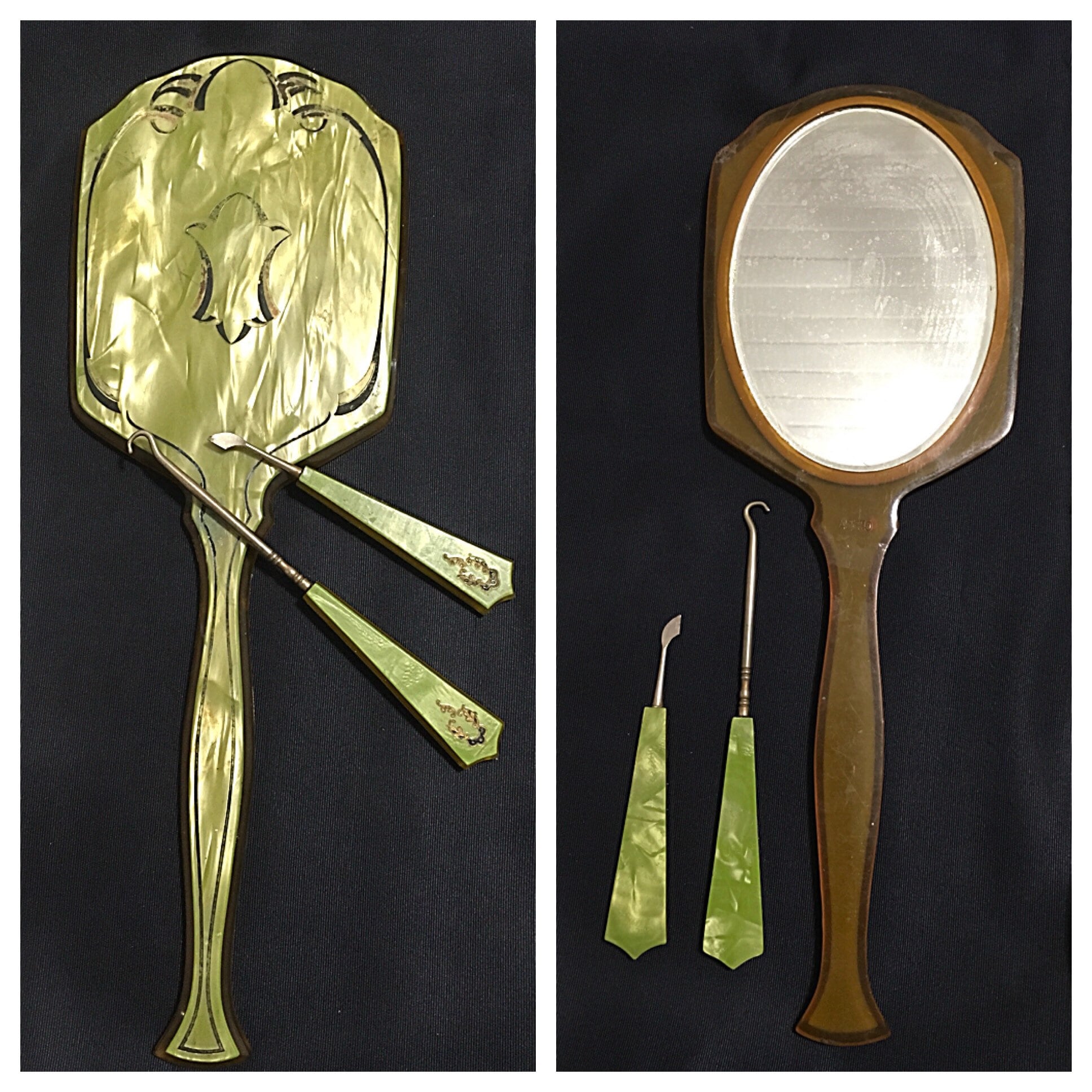 Vintage Art Deco/hand Mirror/celluloid/art Nouveau/vanity Set Etsy