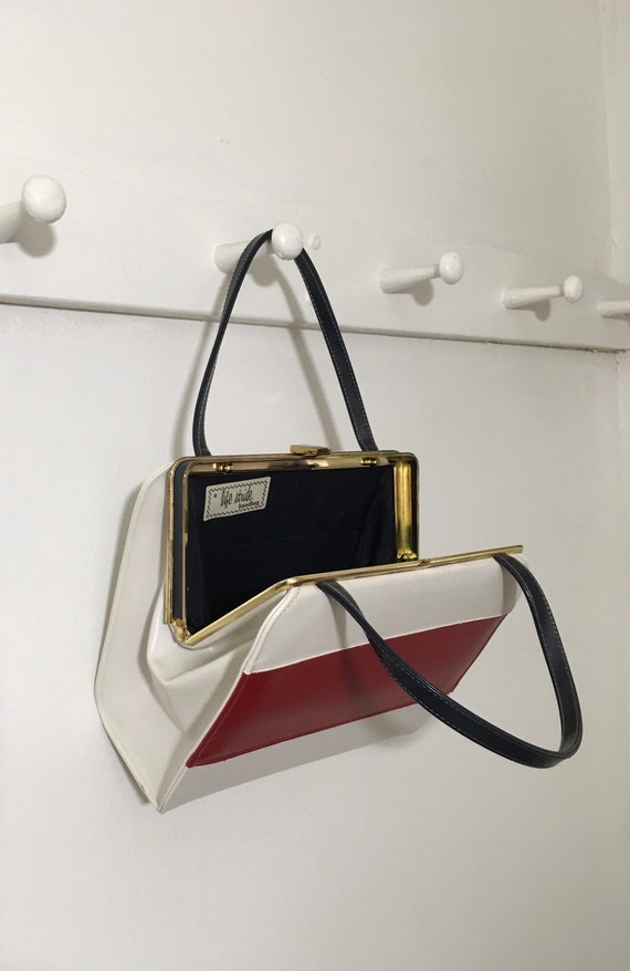 1960s A Life Stride Red Black\Blue White Purse, V… - image 7