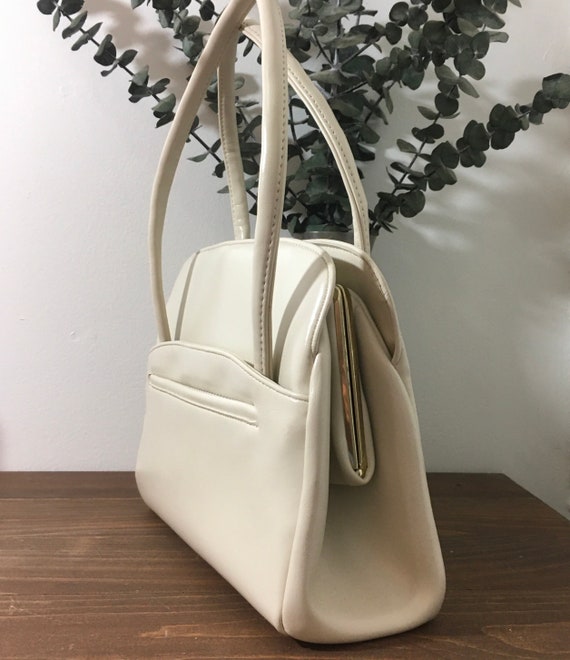 1960s Off White Vinyl Handbag, Vintage Top Handle… - image 5