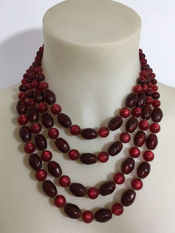 Vintage 4-Strand Beaded Necklace, Vintage Jewelry - image 1