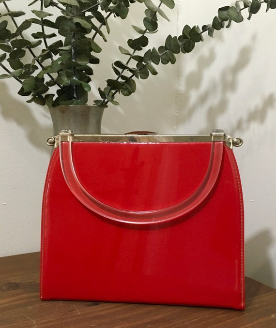 1950s 1960s L & M By Edward Patent Leather Handbag, Vintage Convertible Top Handle Purse, Mid Century Accessory