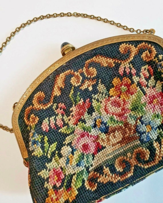 1930s Art Deco Petit Point Purse, 30s Needlepoint Tap… Gem
