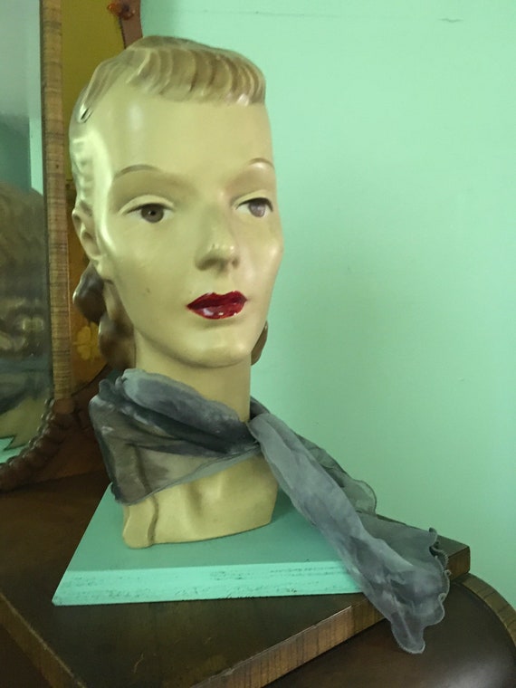 1950’s Nylon Black Gray Ladies Headscarf, Mid Cen… - image 3