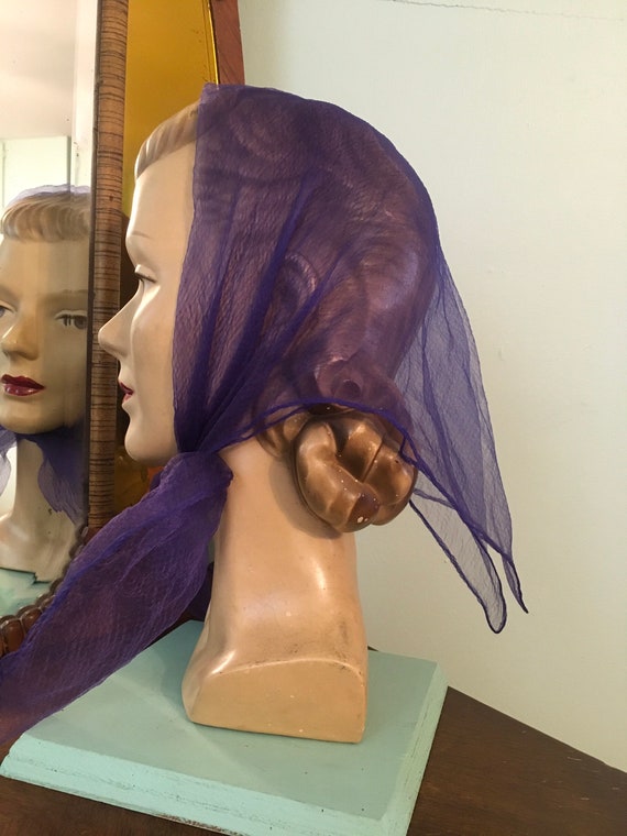 Vintage Ladies Purple Nylon Headscarf, Vintage Sc… - image 5