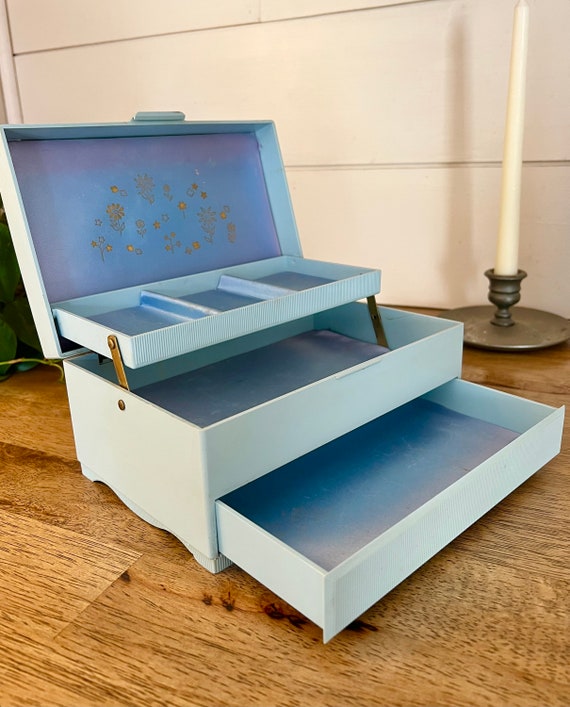 1950s 1960s Blue Jewelry Box, Vintage Jewelry Box… - image 9