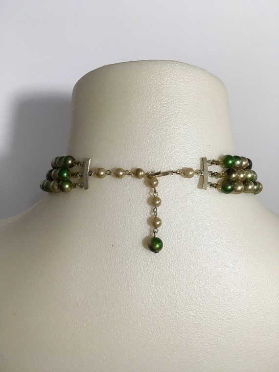 Vintage Green & Gold Beaded Necklace, Vintage Jew… - image 7