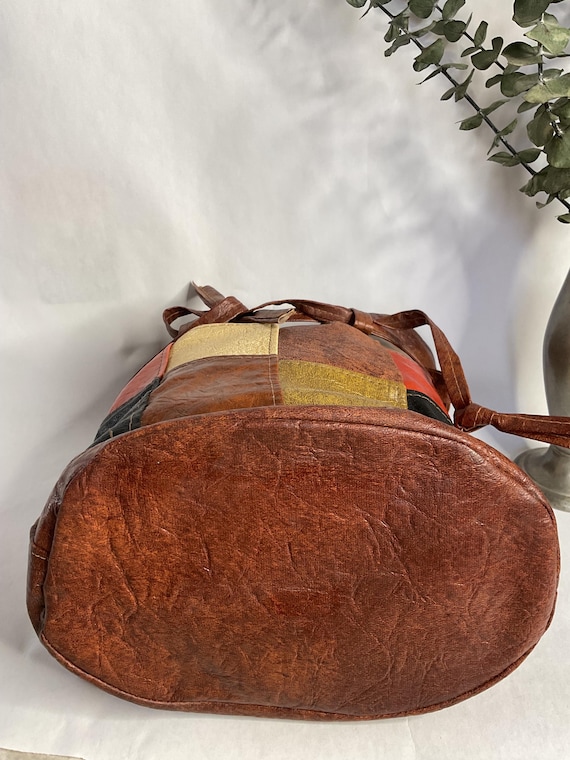 1960s 1970s Multi Colored Patchwork Drawstring Bu… - image 10