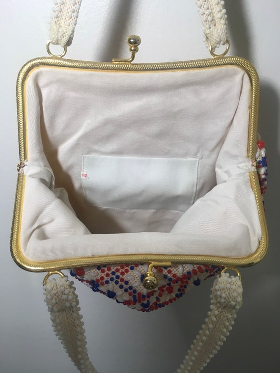 1950s Red White Blue Bead Purse, Vintage 50s Bead… - image 7