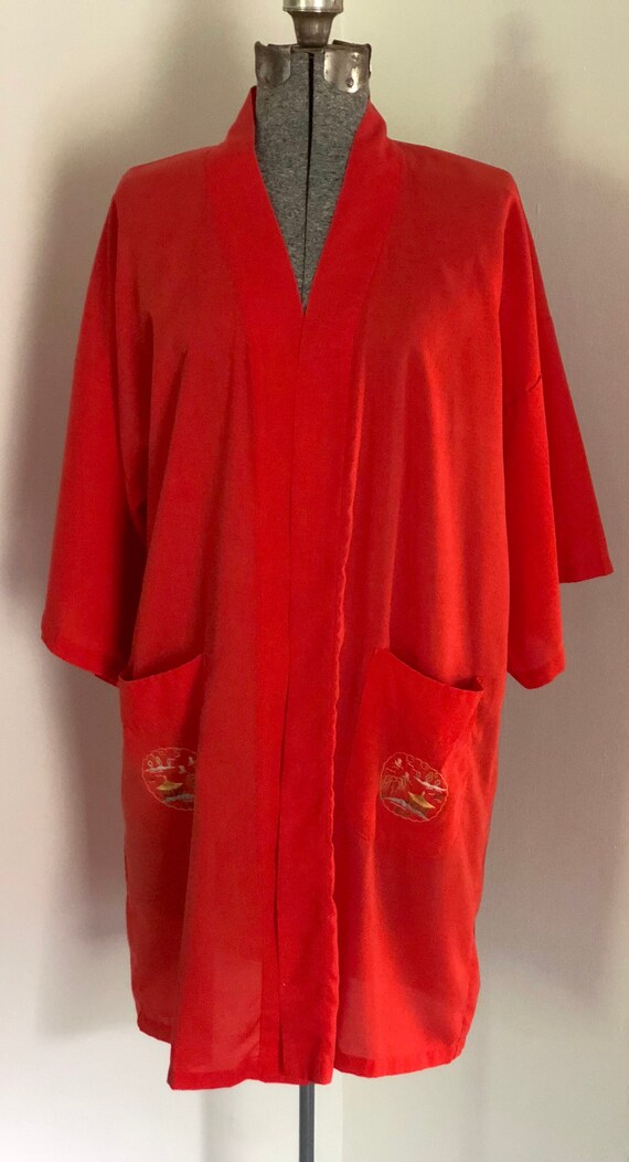 Red Kimono, Kimono Robe, Japanese Robe, Embroidere