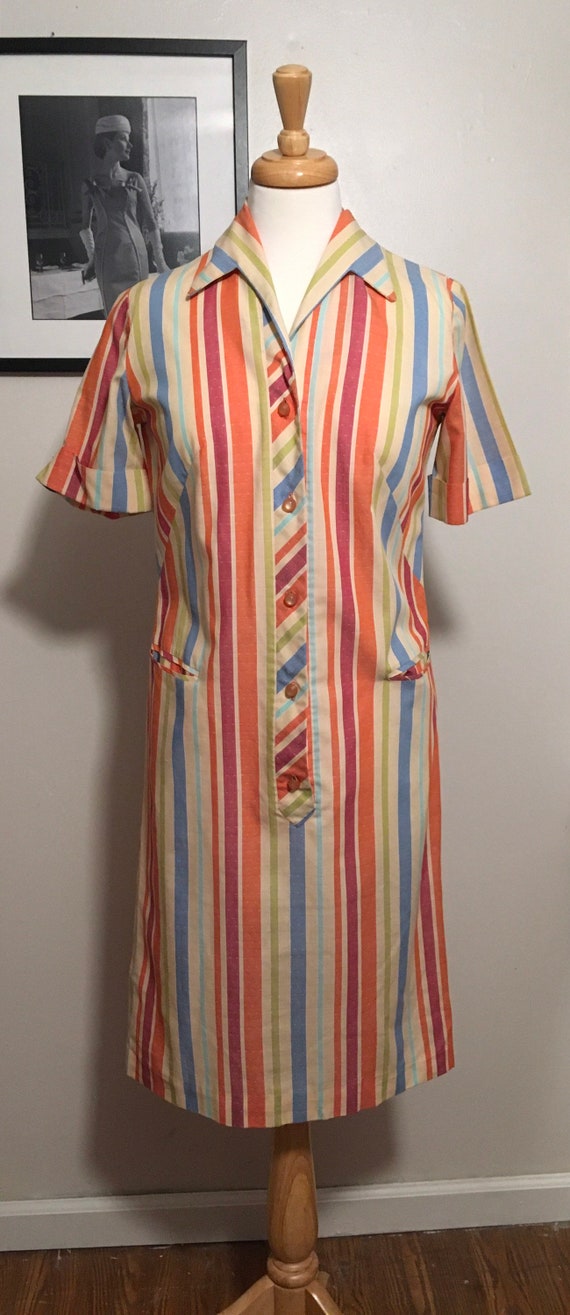 Vintage Nelly Don Shirt Dress, 1960s Striped Day D