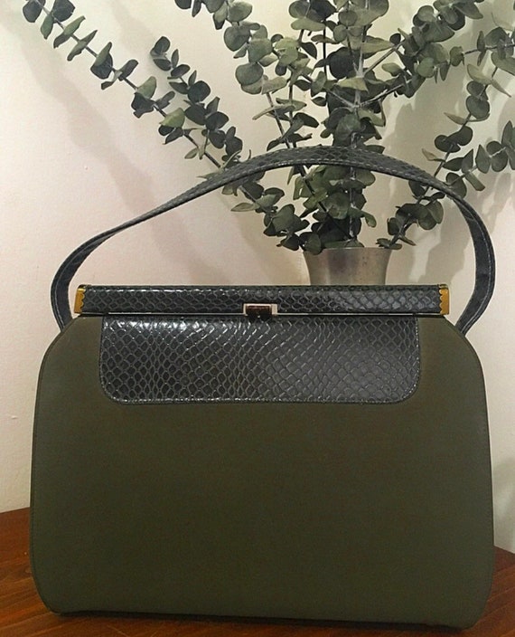 1950s 1960s Green Life Stride Handbag, Vintage Top Handle Purse, Mid Century Accessory