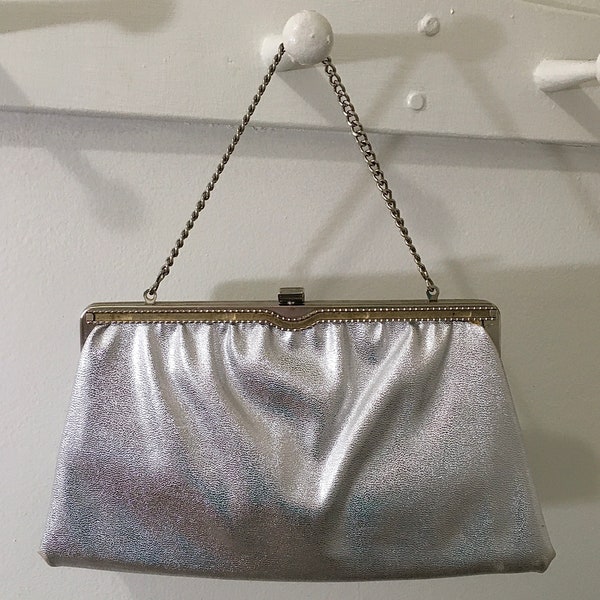 1950s 1960s Ande’ Silver Metallic Purse, Vintage Silver Evening Bag, Vintage Clutch