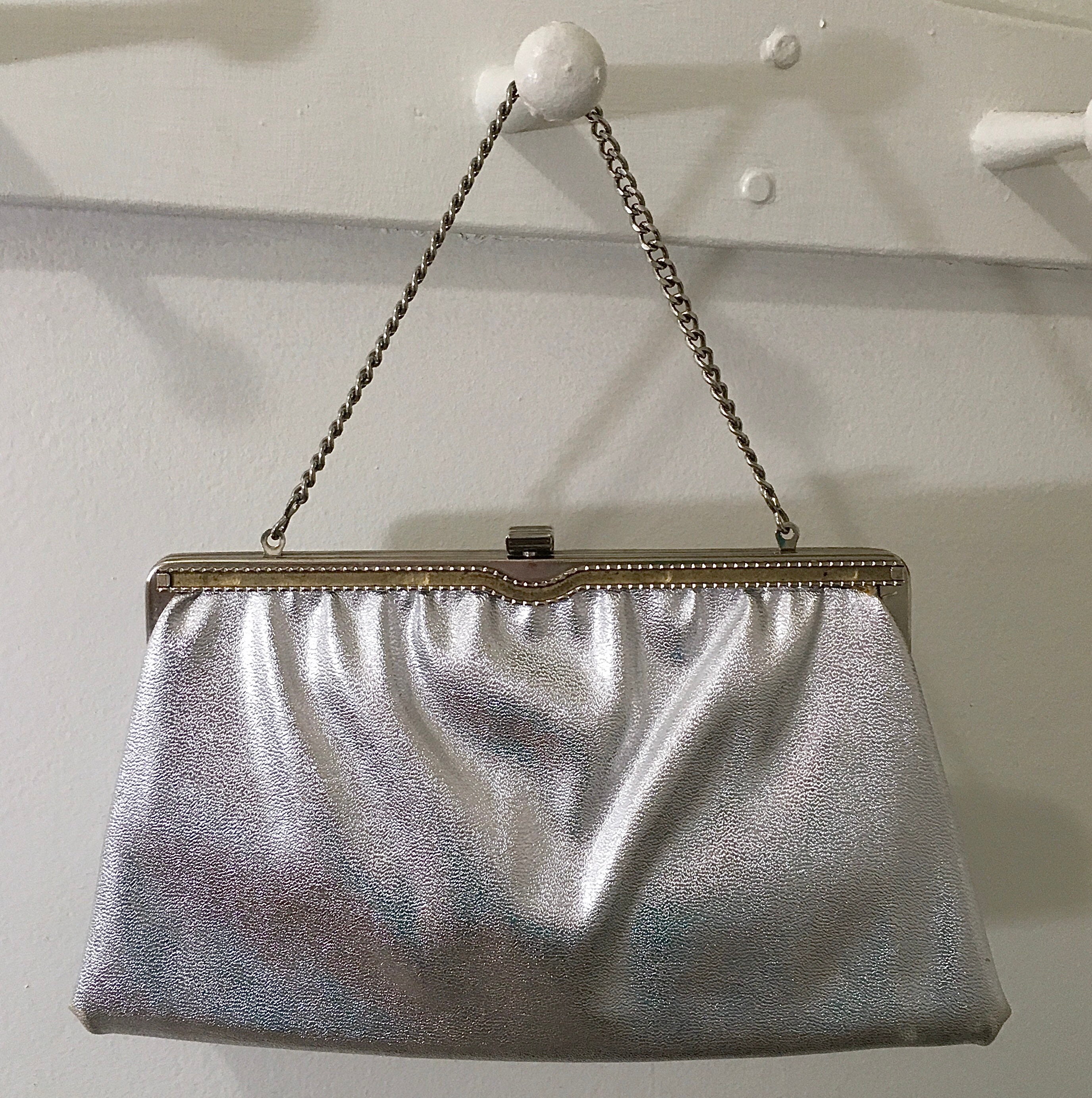 1950s 1960s Ande Silver Metallic Purse, Vintage Silver Evening Bag