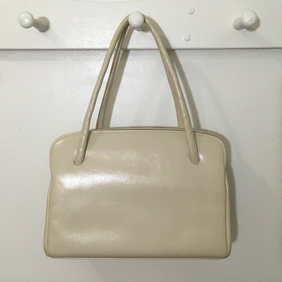 1960s Off White Vinyl Handbag, Vintage Top Handle… - image 6