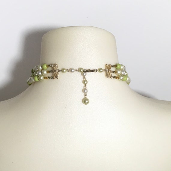 Vintage 3-Strand Pearl & Green Beaded Necklace, V… - image 8