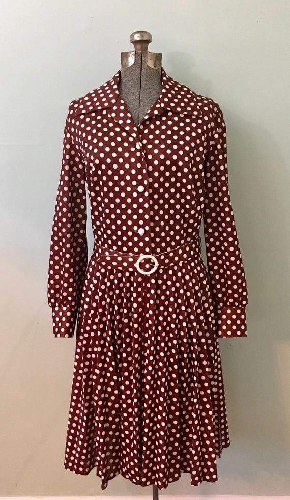 Vintage Brown and Cream Dotted Dress/Stoner Squar… - image 1