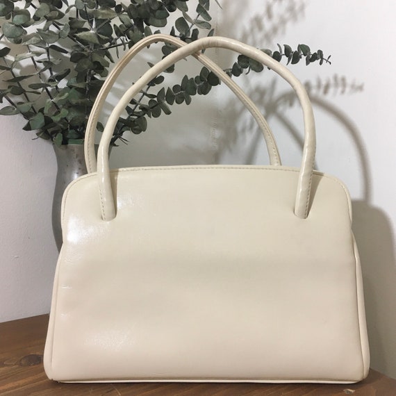 1960s Off White Vinyl Handbag, Vintage Top Handle… - image 7