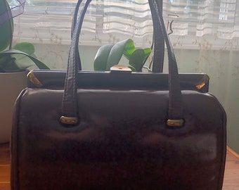 Vintage Kadin Brown Vinyl Handbag, Vintage Top Handle Purse