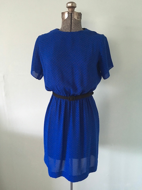 Vintage Dress, Blue and Black Dress, 70s Dress - image 2