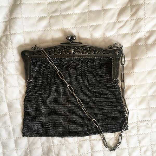 Antique 19th Century Chain Mail Mesh Purse, Victorian Bag, Flapper Art Deco Bag