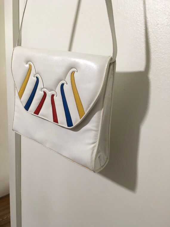 1960s White Shoulder Bag, Vintage White Vinyl Pur… - image 5