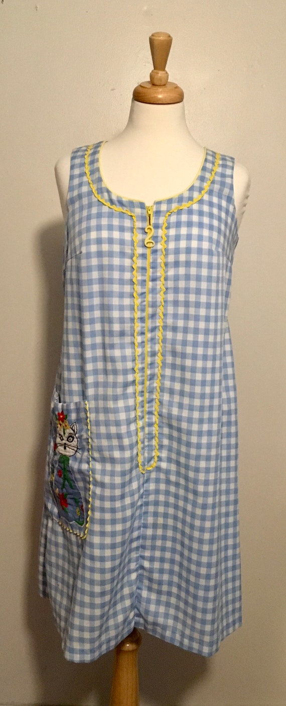 Vintage Lisa Smock, 60s House Dress, Vintage Blue