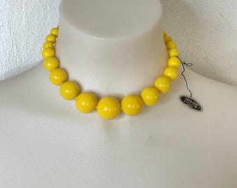 1950s 1960s NOS w/Tag Lucite Yellow Beaded Necklace, Vintage Jewelry, Mid Century Accessory