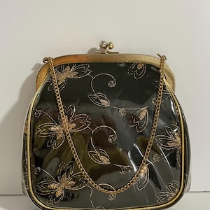 Monedero vintage de J.R. Julius Resnick Miami en negro y dorado, bolso vintage, accesorio de mediados de siglo