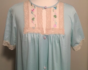 Vintage Sears Nightgown, Vintage Blue Nylon 50s/60s Lingerie