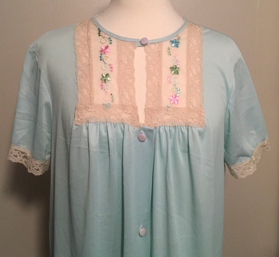 Vintage Sears Nightgown, Vintage Blue Nylon 50s/6… - image 1