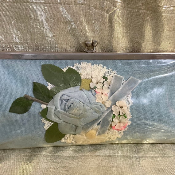 1950s Clear Plastic Blue Floral Clutch, Vintage C… - image 4