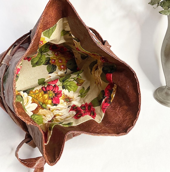 1960s 1970s Multi Colored Patchwork Drawstring Bu… - image 7