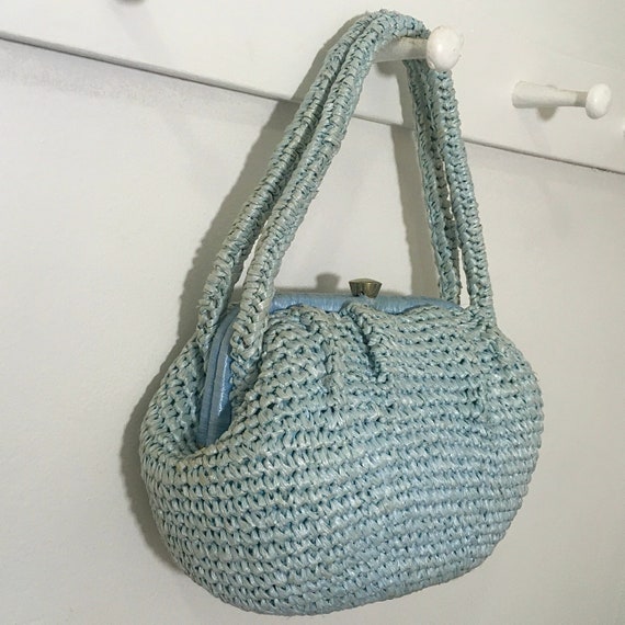 1950s 1960s Dayne Taylor Pale Blue Raffia Purse, … - image 8