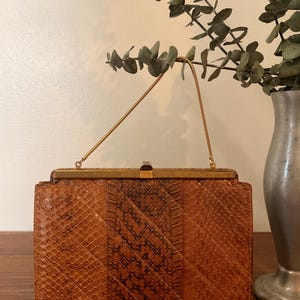 1950s 1960s Multi Colored Brown Reptile Purse, Vintage Clutch, Mid Century Accessory