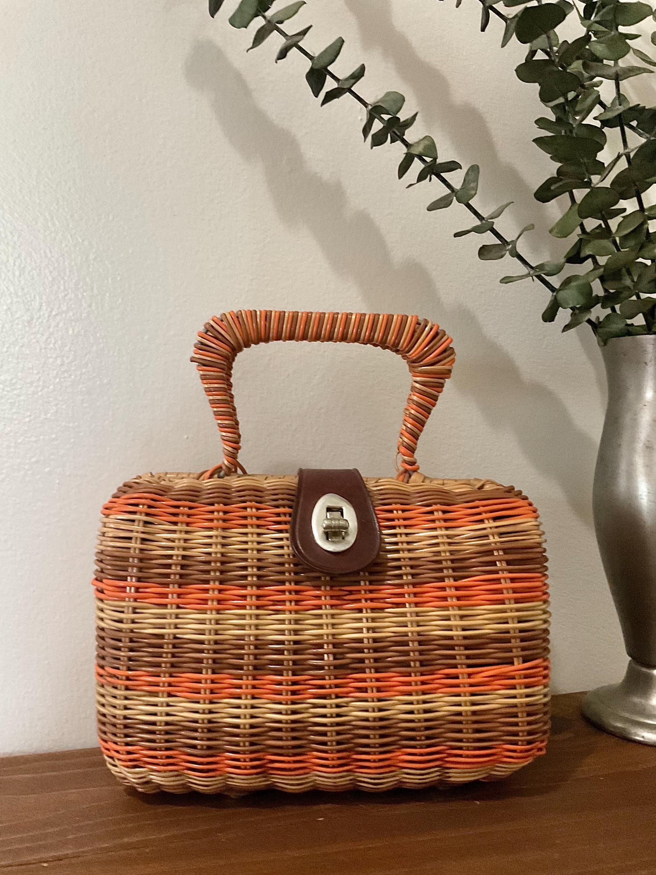 1950s 1960s Multi Colored Coated Wicker Top Handle Handbag Vintage Purse Mid Century Accessory Etsy