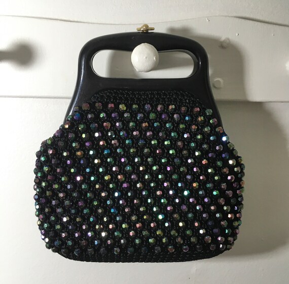 1960s Black Bead Purse, Vintage Mod Handbag, Mid … - image 3